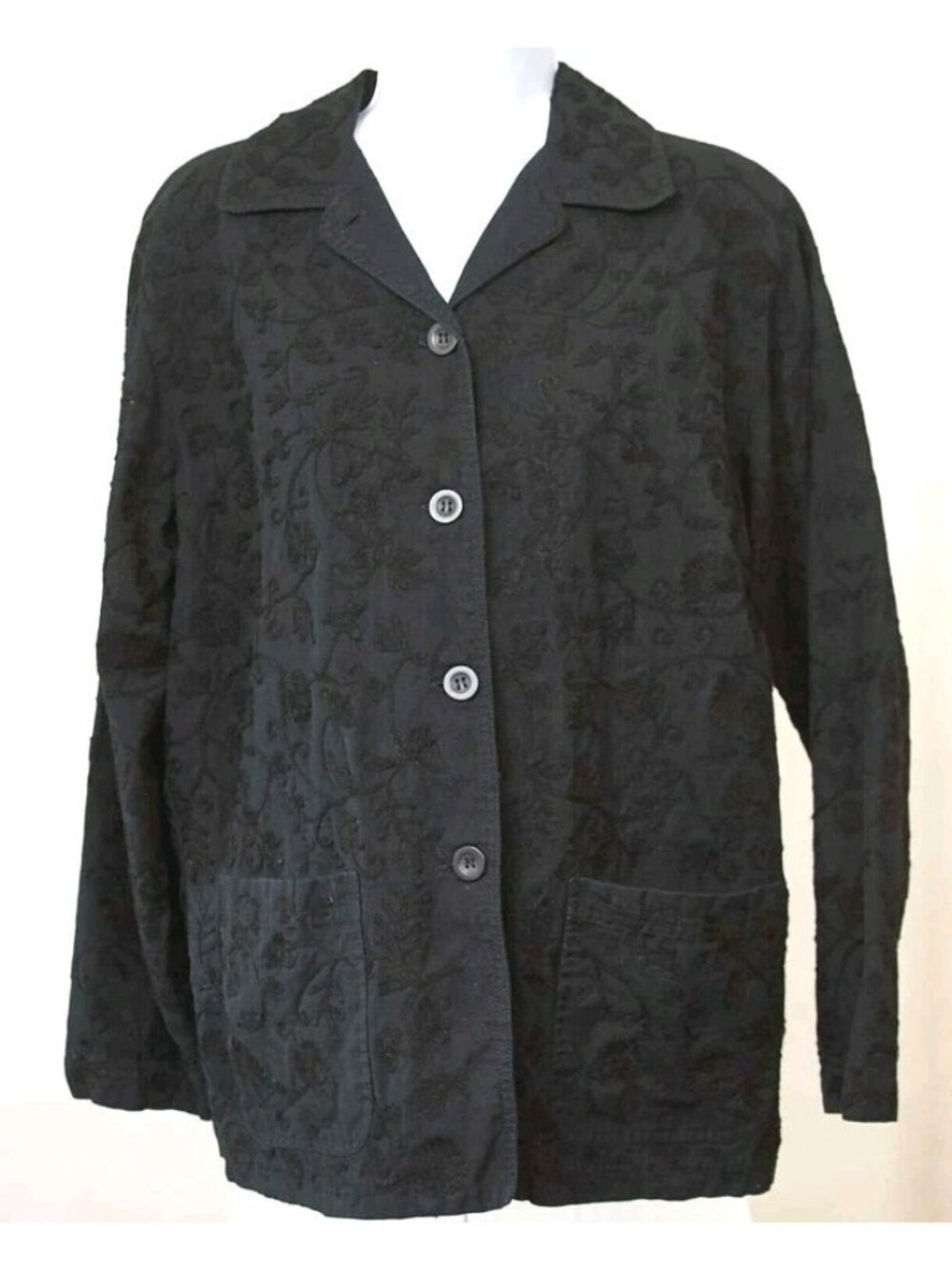 Susan Bristol Casuals Woman Size 1W Black Floral Embroidered Long Sleeve Jacket